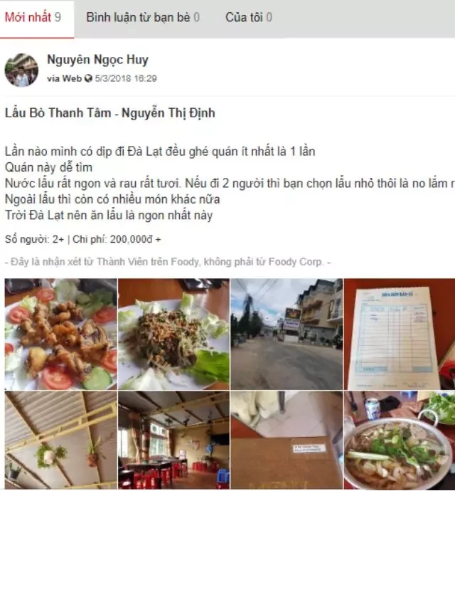   Đánh giá chi tiết về quán lẩu bò Thanh Tâm Đà Lạt